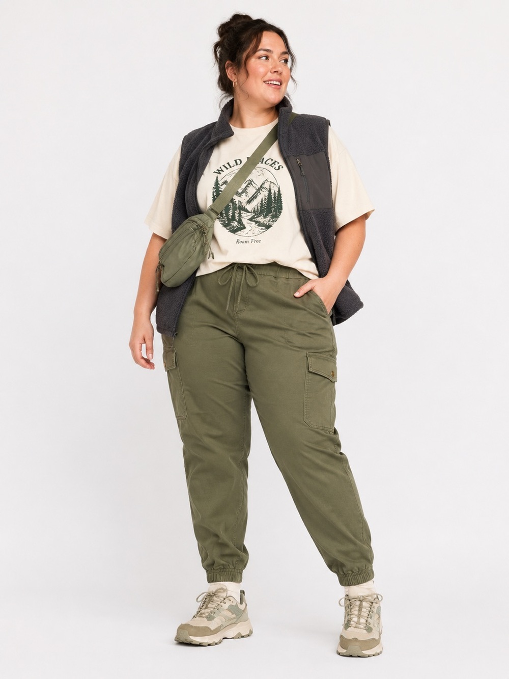 Plus-Size Olive Cargo Jogger Pants